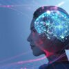 Woman profile with glowing brain neural connections illustrating NAD for brain health and cognitive function