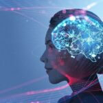 Woman profile with glowing brain neural connections illustrating NAD for brain health and cognitive function